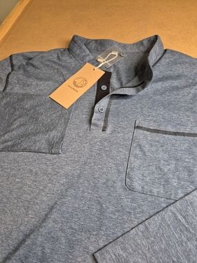Men's Heather Blue Long-Sleeve Henley with Chest Pocket 4739/5